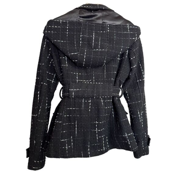 Maralyn & Me Double Breasted Pea Coat Tweed Black Plaid Jacket - Picture 6 of 14